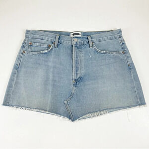 AGOLDE Parker Angled Denim Jean Skirt Womens 30 Blue Distressed Frayed Edge